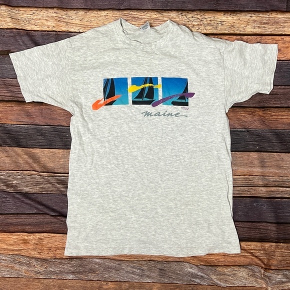 Vintage Maine Travel Tourism Single Stitch Gray Destination 1980s Tshirt